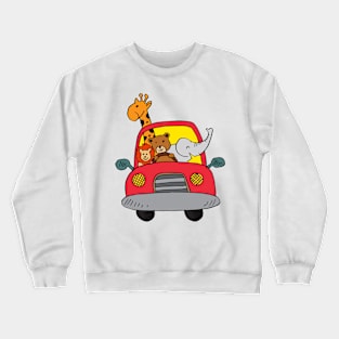 Cute animals in car on road. Crewneck Sweatshirt